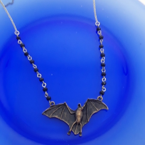 lmw0082 Jewelry - Gothic Goth Steampunk Bat Rosary & Chain Necklace 